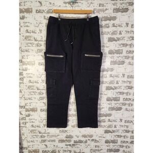 Forever 21 Mens Black Cargo Jogger Pants Elastic Waist Drawstring Pockets XL